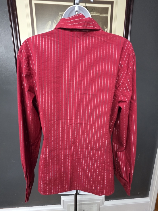 Jaclyn Smith Dark Red Button-Up Shirt with Metallic Pinstripes - Picture 2 of 3
